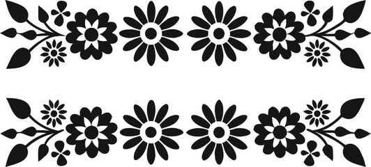 Horizontal white banner or floral backdrop decorated with gorgeous multicolored blooming flowers and leaves border
