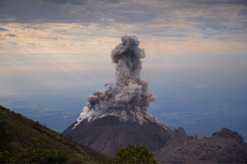 The eruption of the Santiaguito Volcano in Guatemala