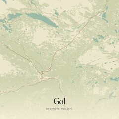 Vintage map of Gol, Norway. © Rezona