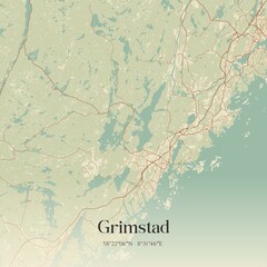 Vintage map of Grimstad, Norway.