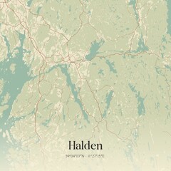 Vintage map of Halden, Norway.