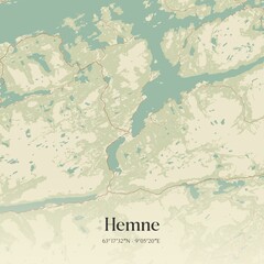 Fototapeta premium Vintage map of Hemne, Norway.