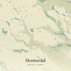 Vintage map of Hemsedal, Norway.