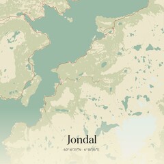 Vintage map of Jondal, Norway.