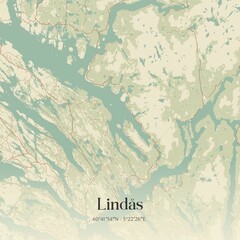Vintage map of Lindas, Norway.