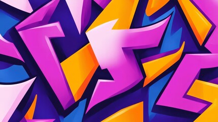 Vibrant abstract graffiti art featuring bold geometric shape in pink, orange, and blue hues
