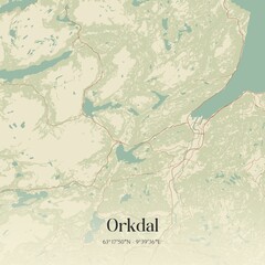 Vintage map of Orkdal, Norway.