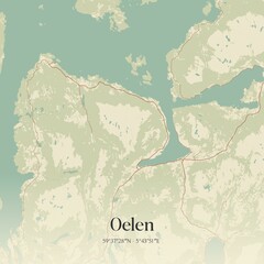 Vintage map of Oelen, Norway.