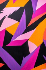Obraz premium Vibrant abstract artwork featuring bold geometric shape in pink, orange, and purple on a black background