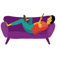 man on sofa with smartphone 