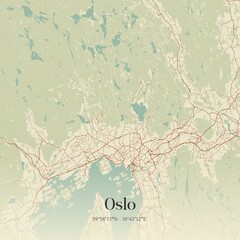 Vintage map of Oslo, Norway.