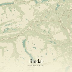 Vintage map of Rindal, Norway.