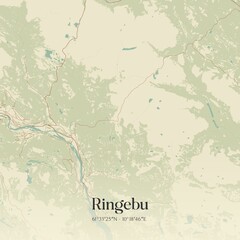 Vintage map of Ringebu, Norway.