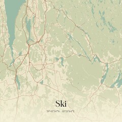 Vintage map of Ski, Norway.