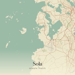 Obraz premium Vintage map of Sola, Norway.