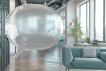 Frosted Glass Speech Bubble in Modern Office for Corporate Messaging Design