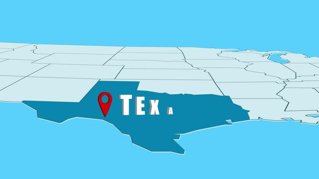 3D United States Map Animation, Texas Location Pin