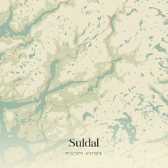 Vintage map of Suldal, Norway.