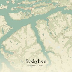 Vintage map of Sykkylven, Norway.