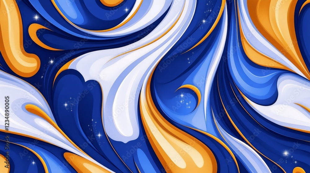 Aufkleber abstract swirling pattern in vibrant blue, orange, and white color, creating a dynamic visual flow