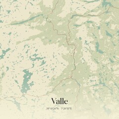 Vintage map of Valle, Norway.