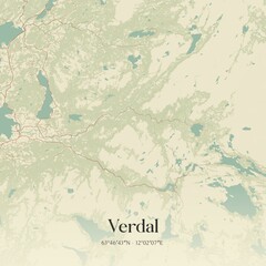 Vintage map of Verdal, Norway.