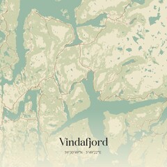 Vintage map of Vindafjord, Norway.