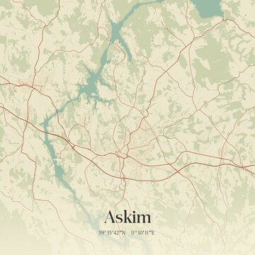 Vintage map of Askim, Norway.