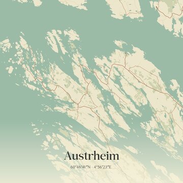 Vintage map of Austrheim, Norway.