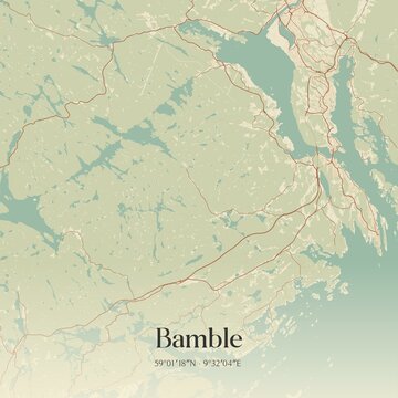 Vintage map of Bamble, Norway.