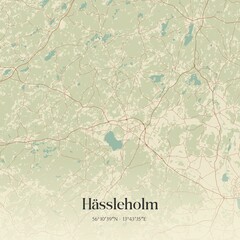 Fototapeta premium Vintage map of H�ssleholm, Sweden. 