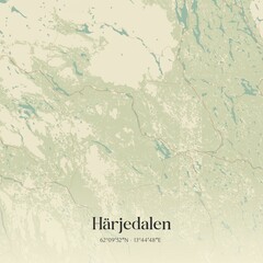 Vintage map of H�rjedalen, Sweden. 