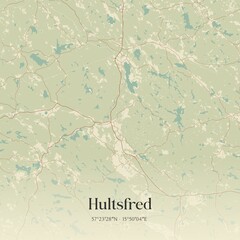 Vintage map of Hultsfred, Sweden.  © Rezona