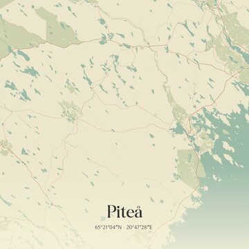 Vintage map of Pite�, Sweden. 