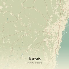 Vintage map of Tors�s, Sweden.  © Rezona