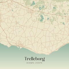 Vintage map of Trelleborg, Sweden. 