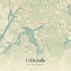 Vintage map of Uddevalla, Sweden. 