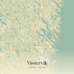 Vintage map of V�stervik, Sweden.  © Rezona