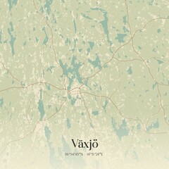 Vintage map of V�xj�, Sweden. 
