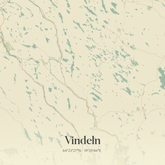 Vintage map of Vindeln, Sweden. 