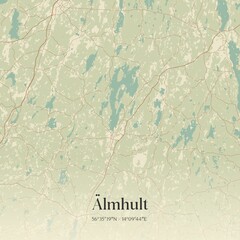 Vintage map of �lmhult, Sweden. 