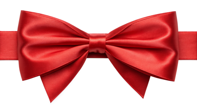 Red satin gift ribbon and bow PNG with transparent background, perfect for holiday celebrations like Christmas, Birthdays, or Valentine's Day. Ideal for wrapping and decoration