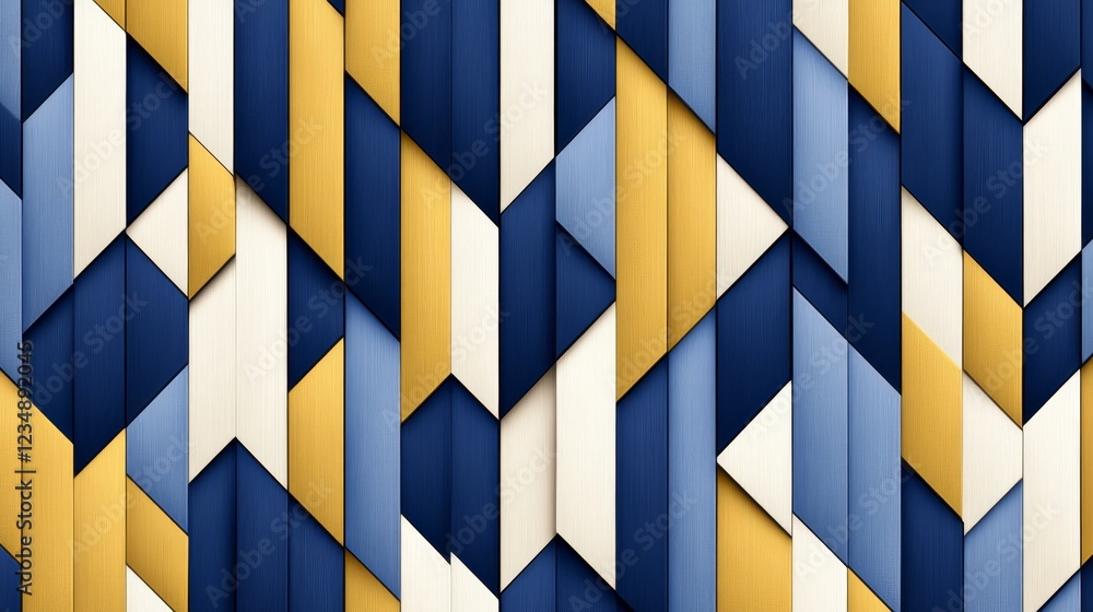 Poster abstract geometric pattern featuring blue, gold, and white color, creating a dynamic visual effect