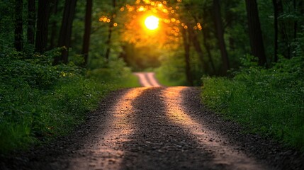 Obraz premium Forest Path Sunset Golden Hour Scenic View