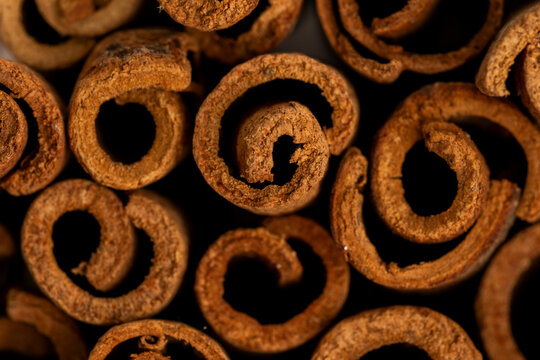 Close up of whole cinnamon bark 