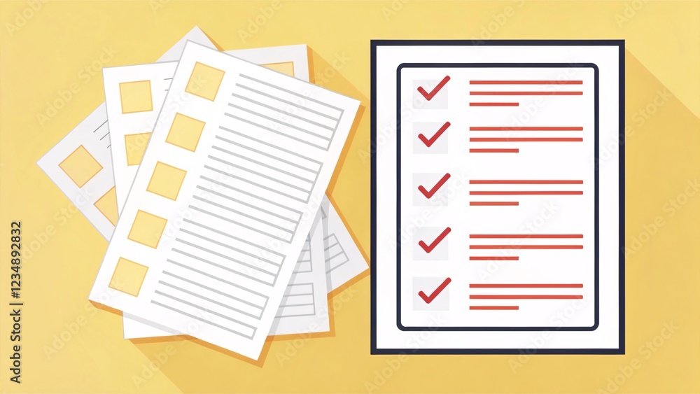 Poster organizing essential documents with checklists and paperwork office setting digital illustration bri