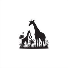 Black silhouette giraffe vector
