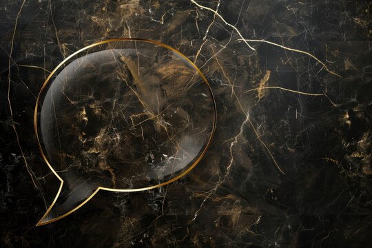 Luxurious Gold Outlined Speech Bubble on Dark Marble - Upscale Branding Design for High-End Advertising