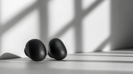 Futuristic black earphones on white background, AI generated image