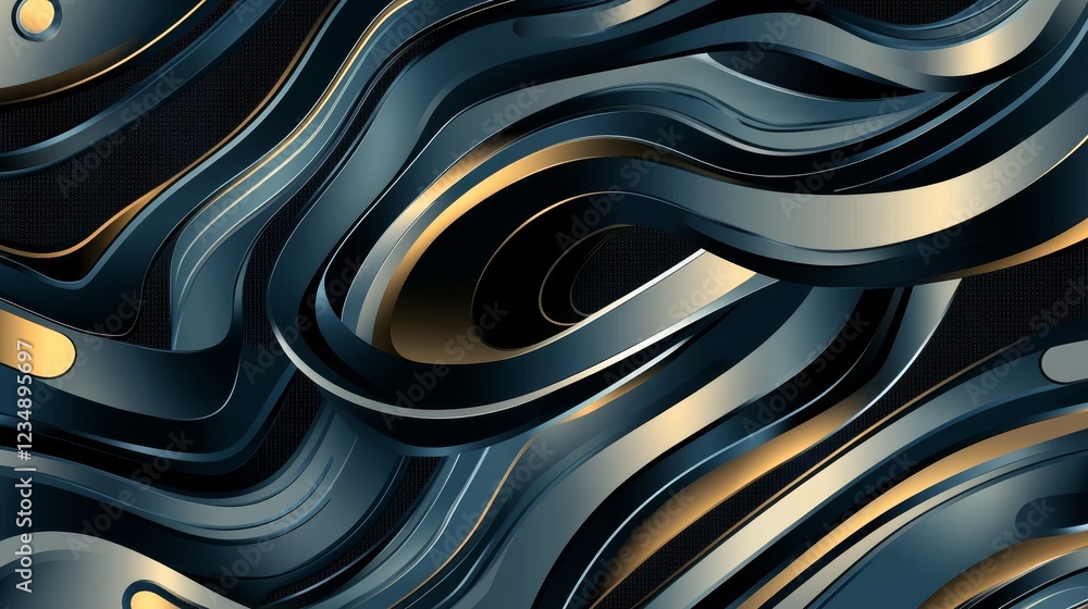 Poster abstract flowing waves in dark tones with golden accents creating a dynamic and modern design